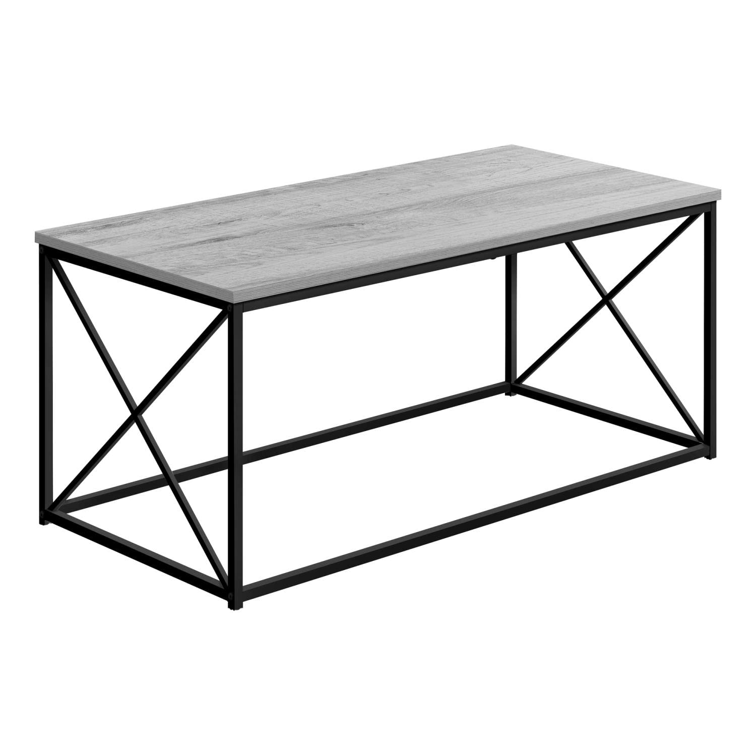 Monarch Specialties 3782 Coffee Table, Accent, Cocktail, Rectangular, Living Room, 40" L, Metal, Laminate, Contemporary, Modern Table-40, 40.5" L x 20" W x 18" H, Grey Wood-Look/Black